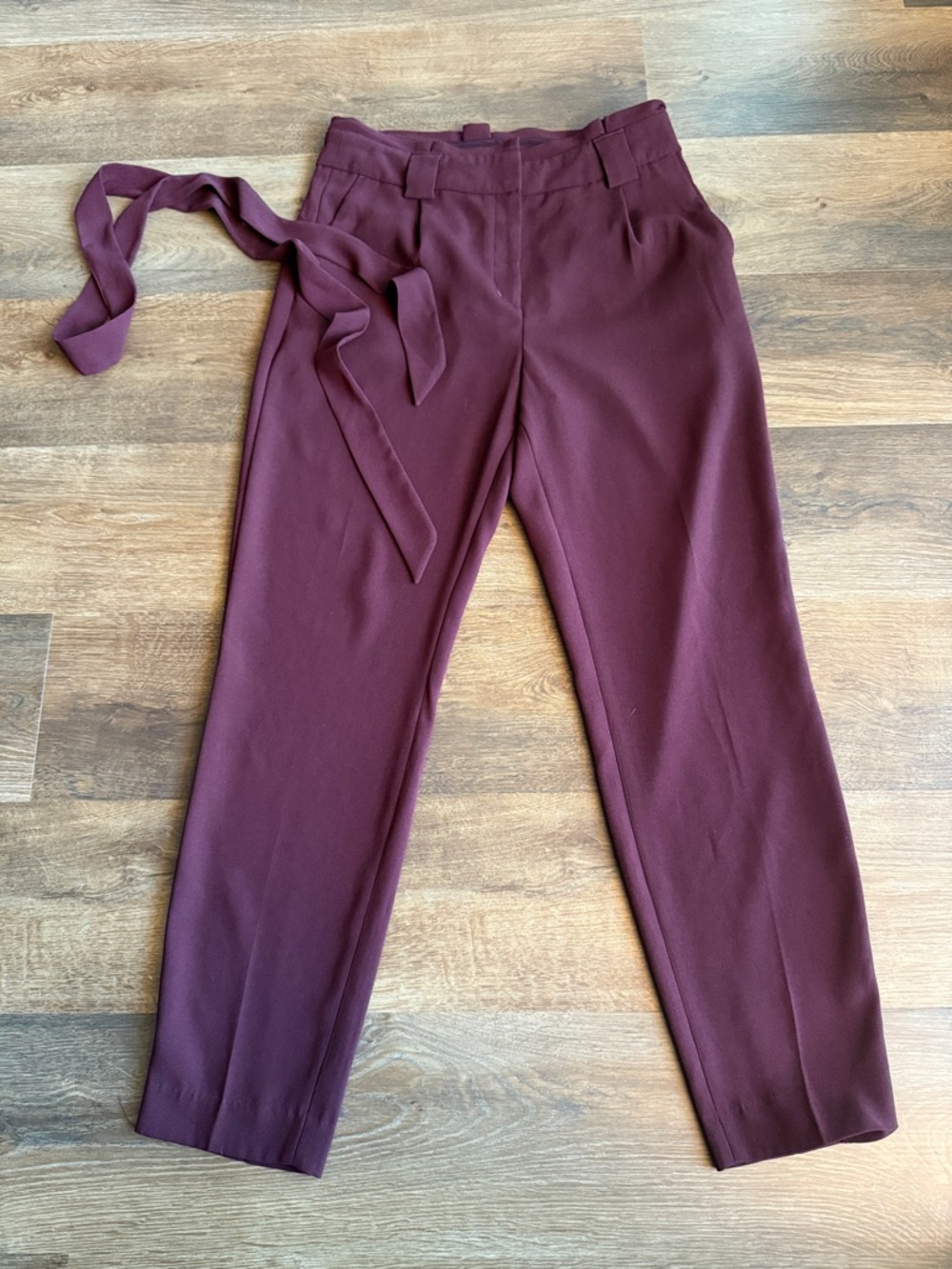 Express Burgundy High-Rise Tie-Waist Trousers